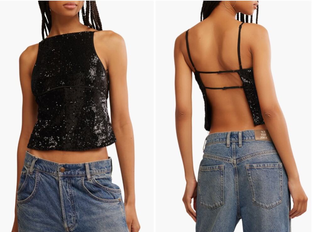 Free People James Sequin Apron Tank top Black Sz S